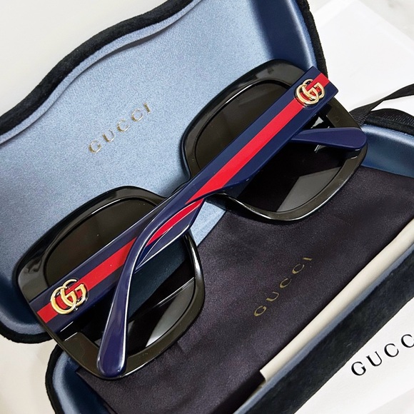 Authentic Gucci Acetate Square GG Web Sunglasses GG0713S Black - Picture 1 of 12